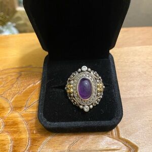 Barbara BIXBY sterling and 18k Gold Ring with amethyst and white topaz
